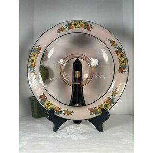 13.5" Antique Pink Floral Depression Glass Bowl